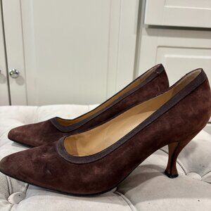 Vintage Italian Brown Suede Heel with Trim - Manolo Blahnik